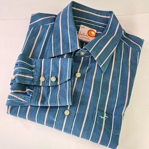 Vintage Hollister Mens XXL Blue Striped Button Up Long Sleeve Made In Ho…